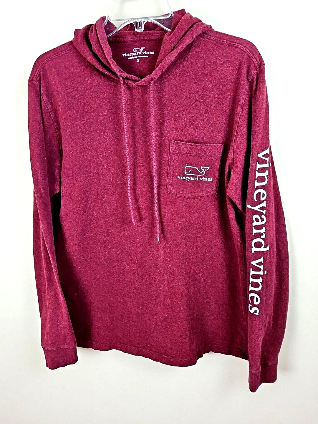 Vineyard Vines Shirt Men Small Maroon Tee Hoodie Flat Pocket Spell Out Whale