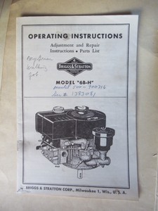 Package Briggs Stratton Operating Instructions Service Manual Model 6b H Ebay