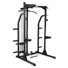 Fuel Fitness Power Rack Adjustable Weight Training Squat Cage w/ Hi-Lo Pulley