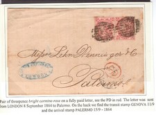 GB:1864:QV 3d Bright Carmine-Rose.Cover.Occasion.Cat 1200€+