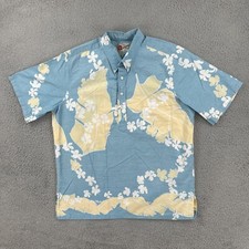 Vintage Hilo Hattie XL Blue Hawaiian Floral Luau Camp Shirt Made In Hawaii EUC