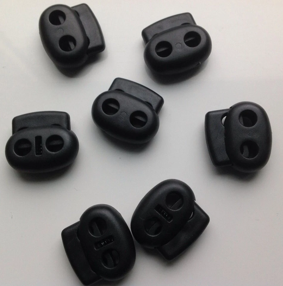 WEBFITTINGS® Black or White Twin Hole Toggle Cordlock Cord End fits 3mm or 5mm Pack 50
