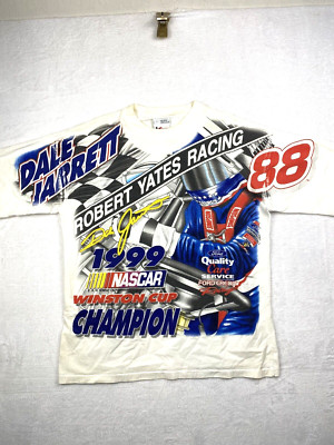 VTG Dale Jarrett Tshirt L All Over Print 1999 Winston Cup Champ NASCAR Ford READ