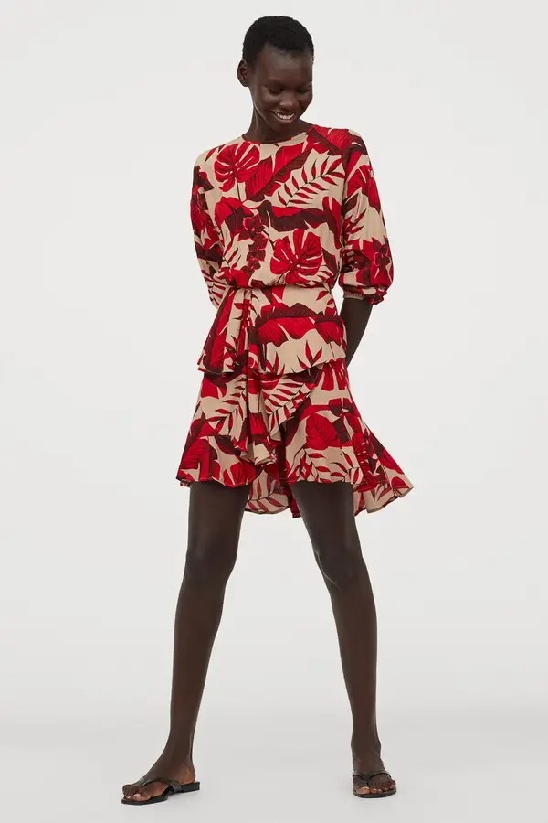 johanna ortiz red dress Johanna Ortiz H&M Red White Satin Floral Long Maxi Dress size M L XL 14 16 18 20
