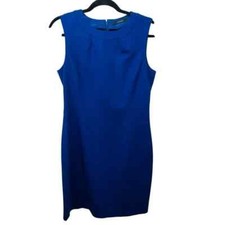 Tahari Sheath Dress Womens 10 Royal Blue Preppy Office Career Formal Knee Length