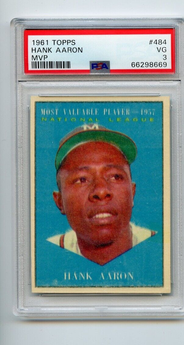 1961 Topps Hank Aaron Milwaukee Braves #484 MVP 🚀😳💥 PSA Graded 3