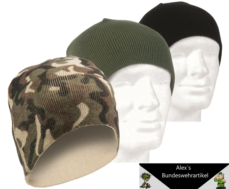 Beanie Strickmütze Wintermütze Skimütze gerippt warm Mütze tarn uni neu Miltec