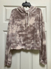 So the Lounge Life Tie Dye Grey/Soft White Softest Hoodie Cropped Pullover SZ M