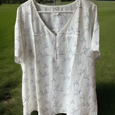 NAIF Anthropologie White Origami Bird Pattern Blouse Short Sleeve 2X NWT