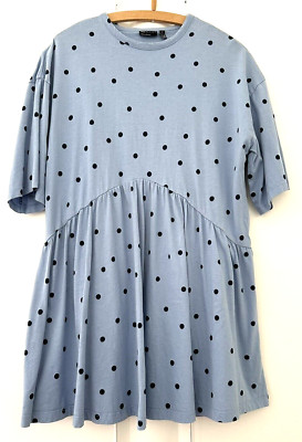 ASOS DESIGN.  LIGHT BLUE DOTTY PRINT COTTON OVERSIZE JERSEY TUNIC TOP. SIZE 8