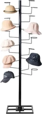 Freestanding Black Metal Hat Rack with 20 Circular Hooks, Hat Organizer Rack