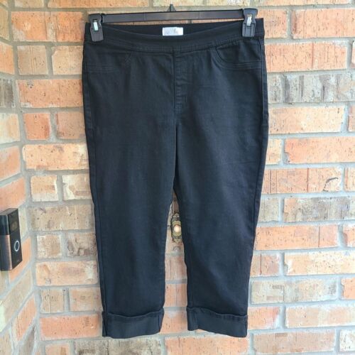 just be... Pantalone jeans donna pull on crop Capri polsini arrotolati nero taglia M - Foto 4 di 7