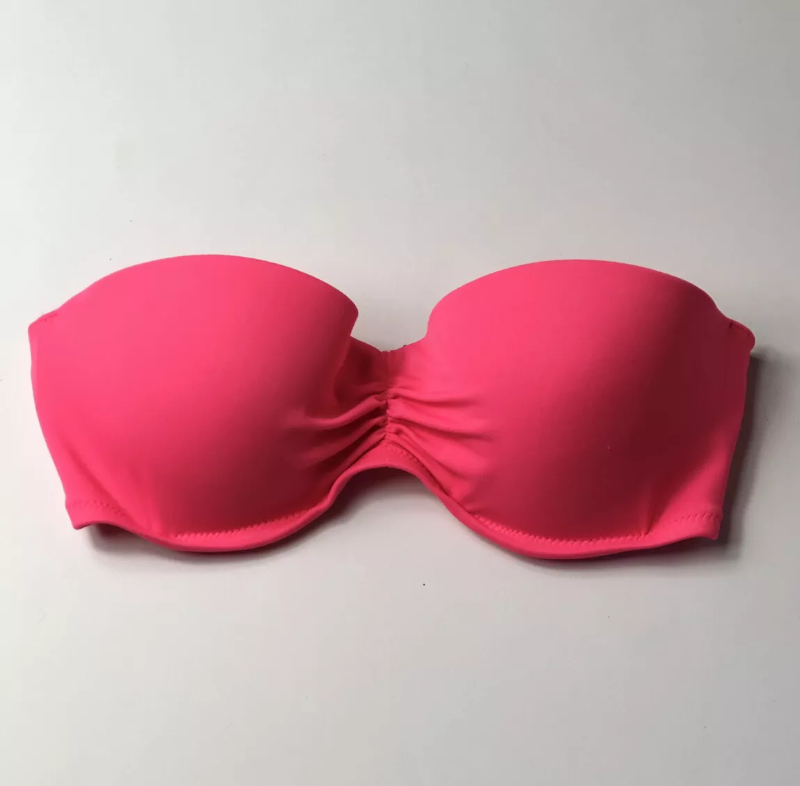 VICTORIA'S SECRET Hot Pink Ruched Low Cut Bandeau Strapless Bikini Top 32D