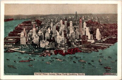 Postcard. Aerial View of Lower New York Looking North. AS.