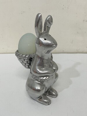 Lot of 6 Pottery Barn ~ Easter Bunny Silver Candle Holder with 6 Stone Eggs