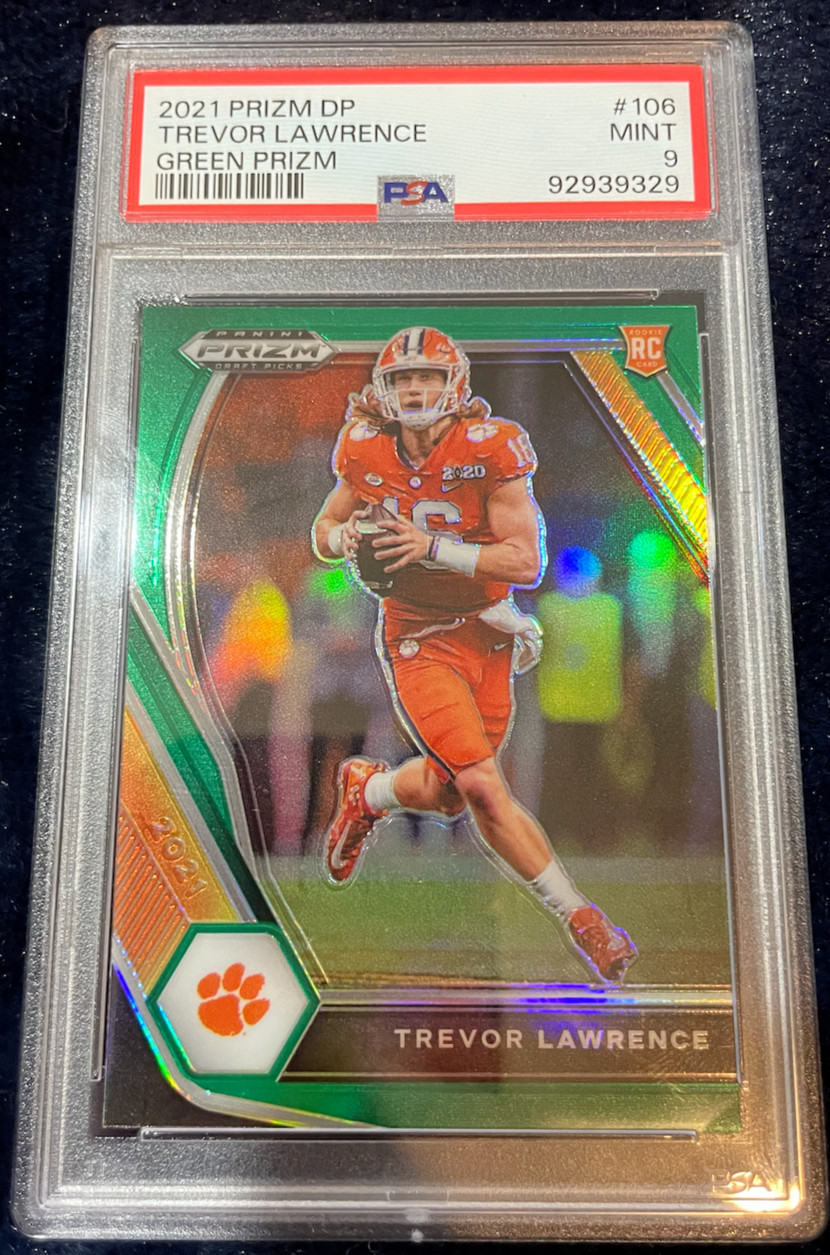 TREVOR LAWRENCE PSA 9 2021 Prizm Draft Picks GREEN PRIZM Rookie RC #106 Jaguars