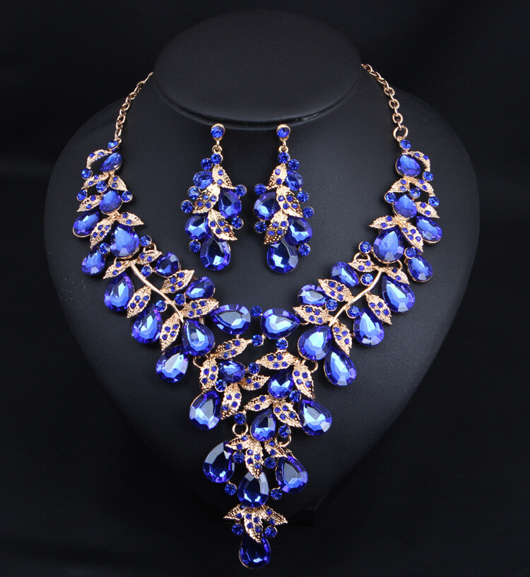New Crystal Pendant Necklace Stud Earring Jewelry Set For Women's Fashion Zircon Wedding Jewelry