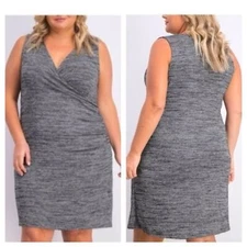 41 Hawthorn Womens Faux Wrap Dress Size 3X Gray Sleeveless Office Cocktail Party