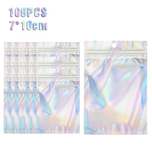 100× Holographic Rainbow Zip Lock Bags Clear Zip Seal Mylar Bags Foil Pouches S - Picture 13 of 16