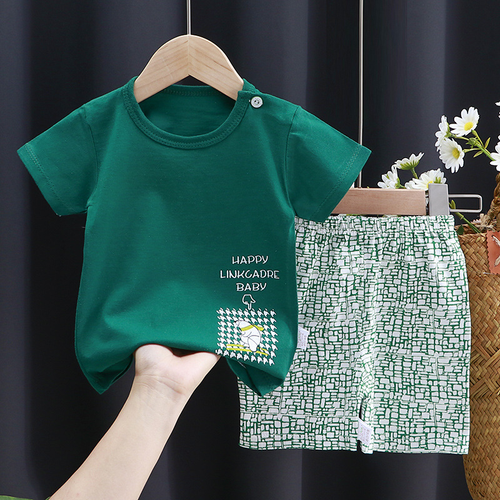 Kid's Short Sleeve Suit Cotton Girls Summer Set Boys T-shirt Clothes Sets - Picture 4 of 17