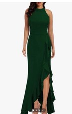 WOOSEA Womens High Neck Split Bodycon Mermaid Evening Long Dress Green, Small
