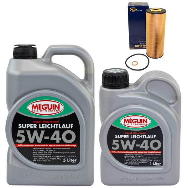 MotoröL Set 5W-40 Vollsynth Meguin 6 Liter + ÖLfilter FüR Mercedes C-Klasse CLK-image