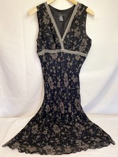 ECI NEW YORK Women's Size 10 Black 100% Silk Floral Sleeveless Maxi Dress