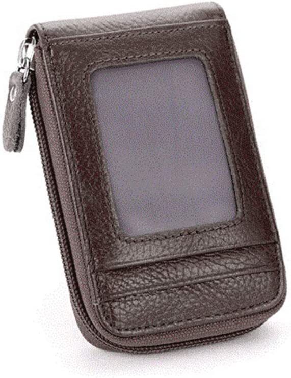 Genuine Cowhide Leather Safe Wallet RFID Blocking Card Holder Zip Around Purse