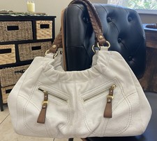 B. Makowsky Hillary White-Gold Soft Pebbled Leather Lg Hobo Handbag Travel Purse
