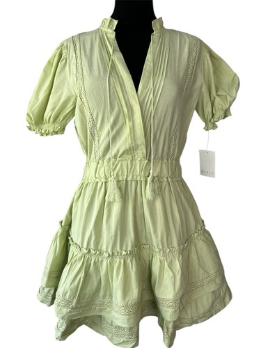 Mable Dress Mini Ruffle Lime Boho Cotton Cottagecore Fit Flare Small