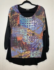 Inoah Art To Wear Top Womens Size S Colorful Chiffon Abstract Knit Back Tunic