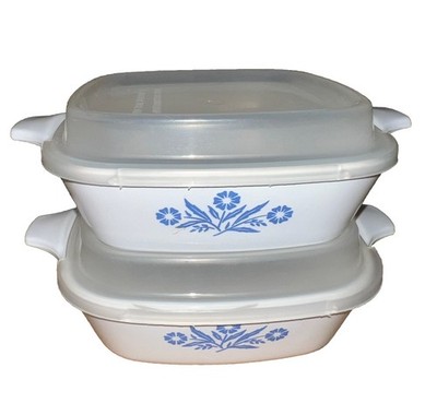 Vintage Corning Ware Blue Cornflower Petite Pan Set of 2 with Lids P-41 USA