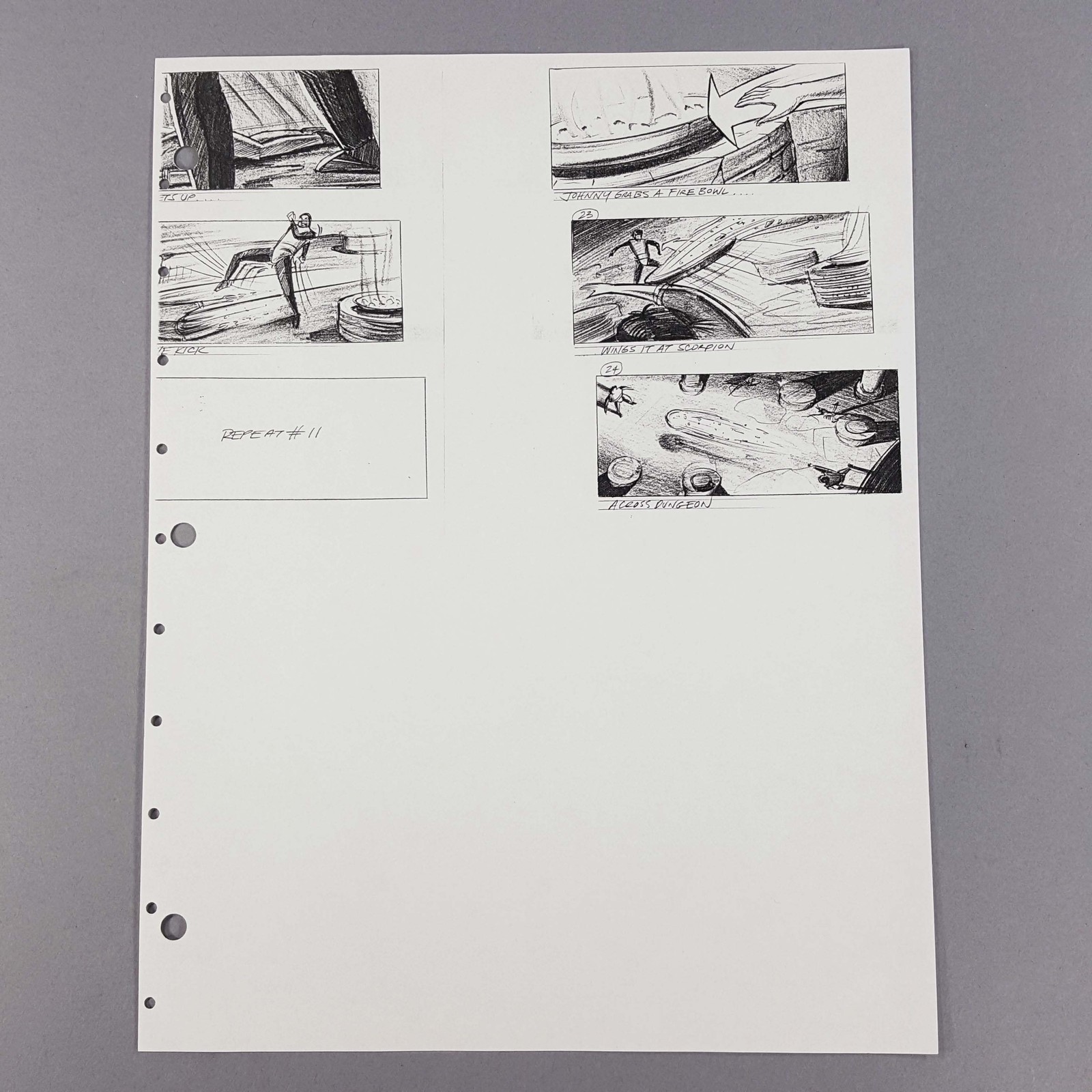 Mortal Kombat Movie Storyboard Johnny Cage Scorpion Fire Bowl Dungeon Fight