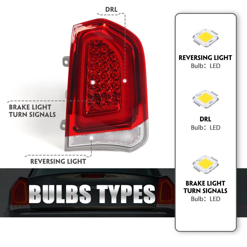 Passenger Chrome Trim Full LED Tail Light For Chrysler 300 2015-2023 Brake Lamp Foto 2 de 4