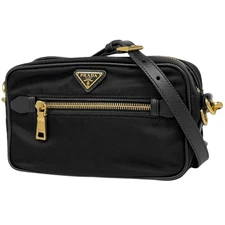 PRADA Plate Shoulder Bag BT0773 Nylon Black with Dust Bag #BS1226