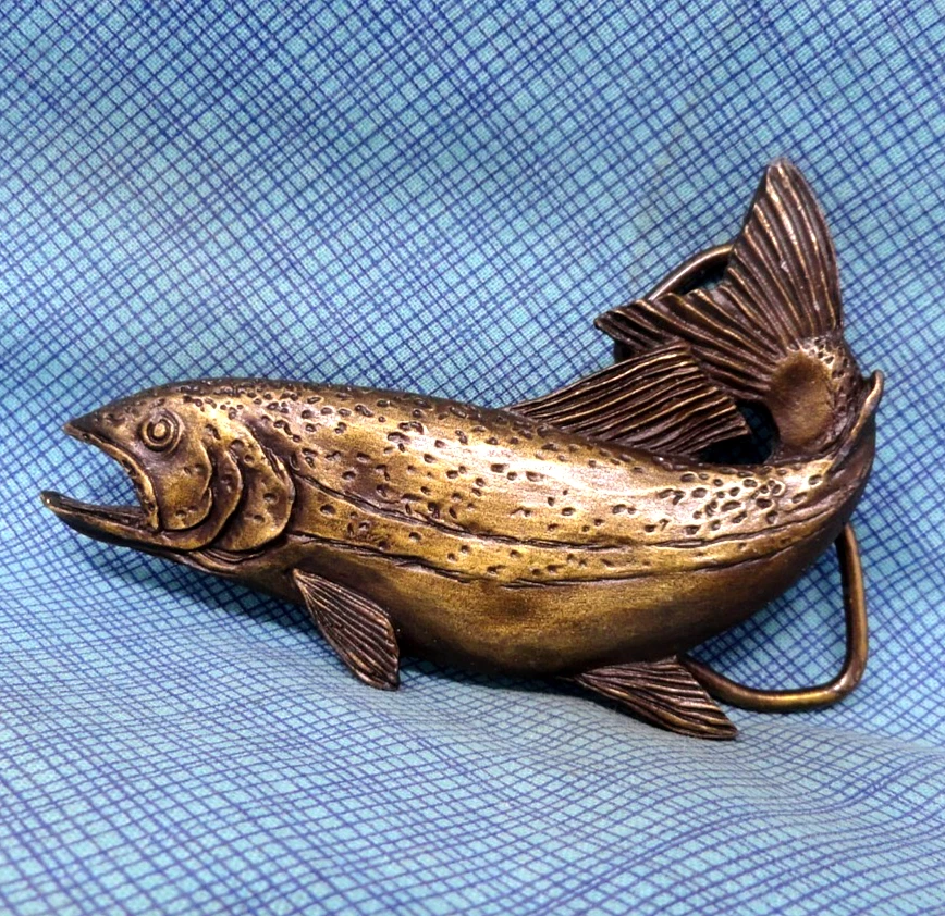 Trucha Salmón Hebilla Cinturón 3D Pescador Deportista Vaquero De Colección Años 70 Bergamota .GMP598 Foto 2 de 4