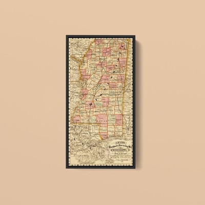 Vintage Maps - Mississippi State - Art Print on Paper or Canvas