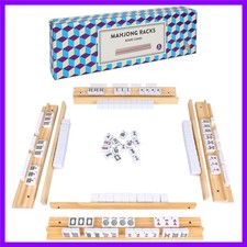 Upgraded Mahjong Racks with Pushers, Set of 4 Trays for American Wood Color