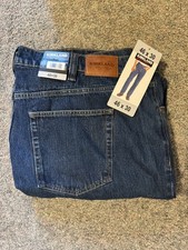 Kirkland Signature Mens Jeans Relaxed Fit Straight 5 Pocket Stretch, Blue 46X30