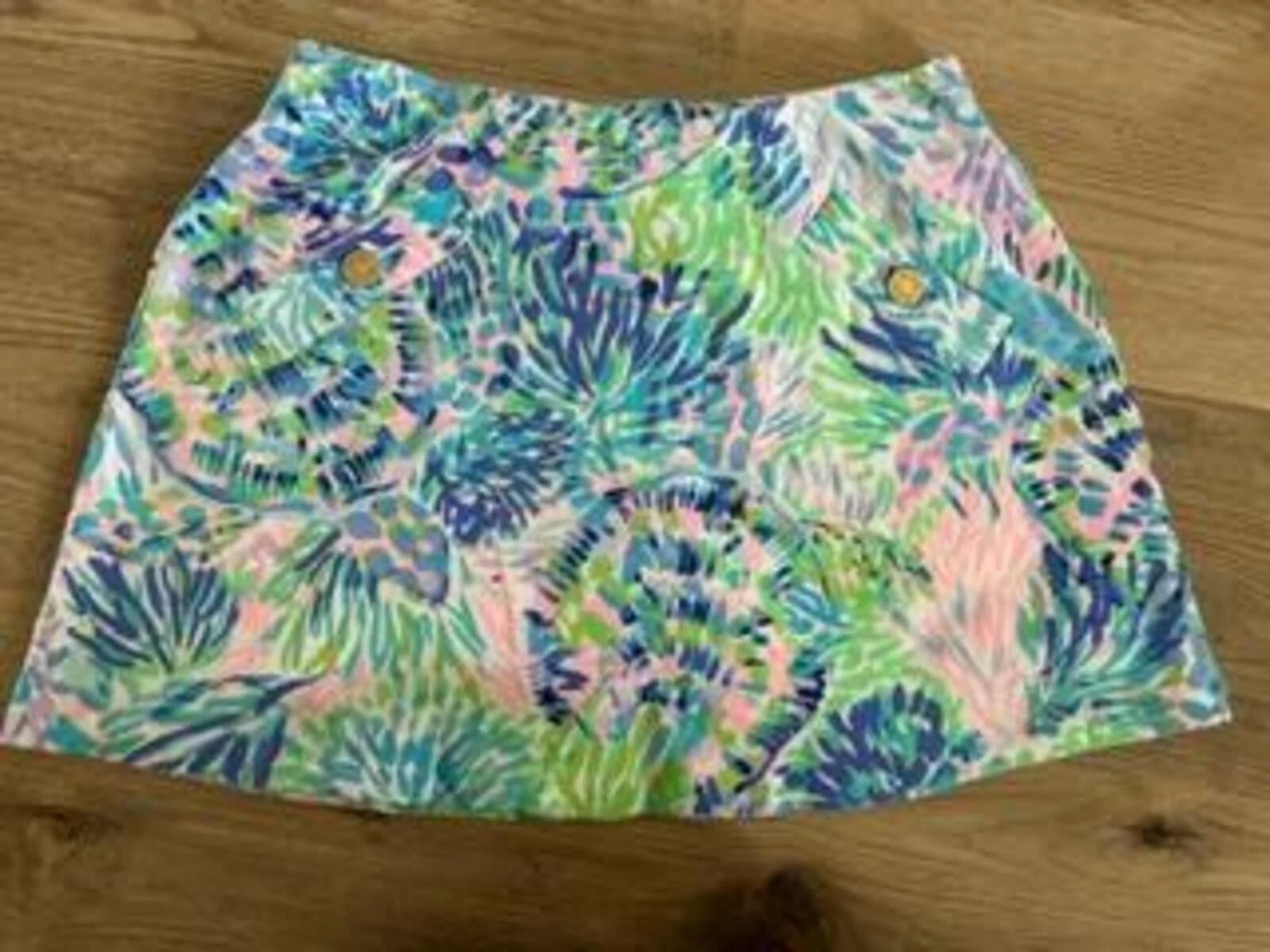 Lilly Pulitzer Lupe Skort Womens XS Blue Green Coral Floral Sea Life Cotton