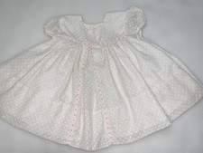 Vintage Infant dress, white Swiss Dot Pink Roses 18m See Measurements
