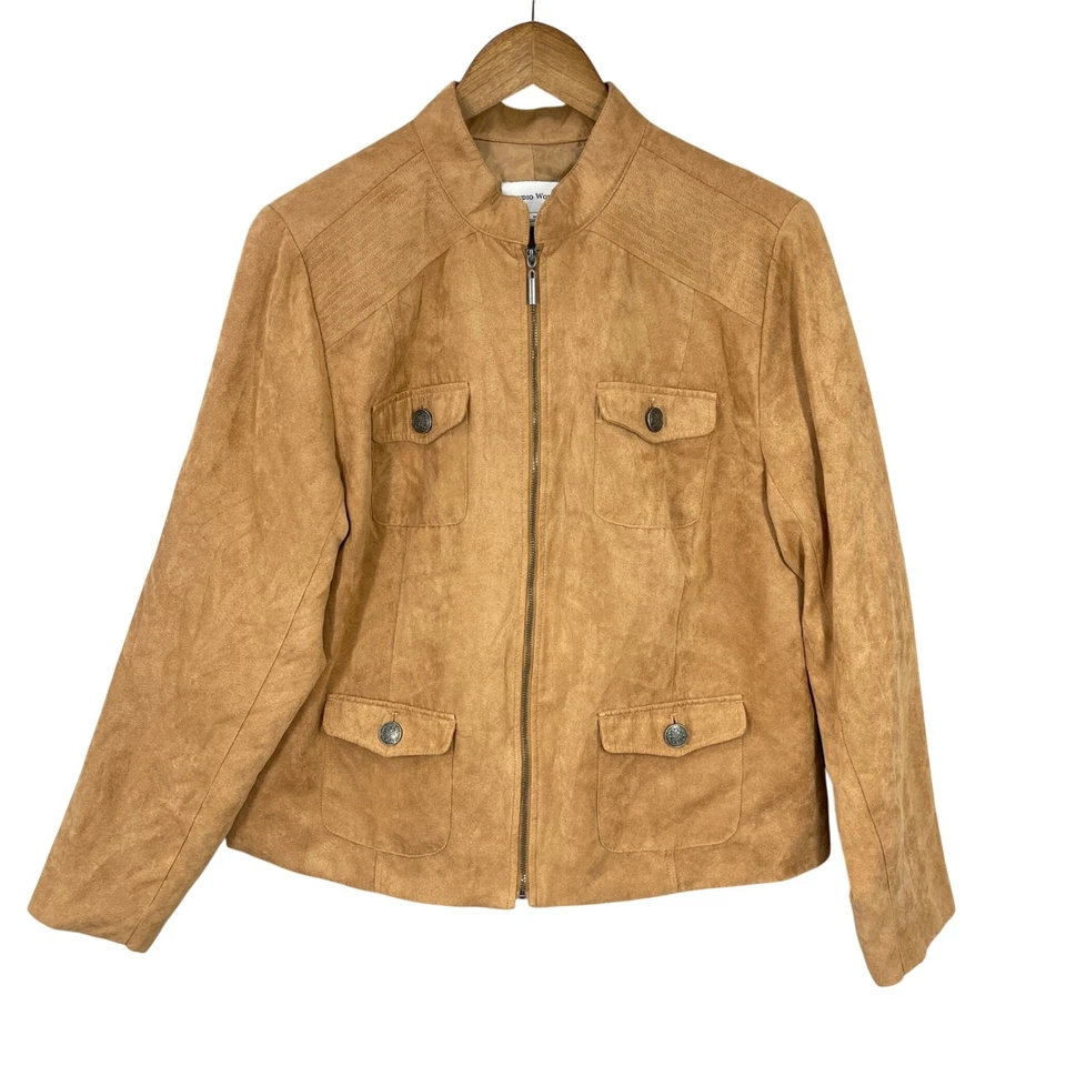 Chaqueta Studio Works Mujer Retro Carrera Exterior Imitación Gamuza Cremallera Talla Grande 16 Tostado Foto 3 de 4