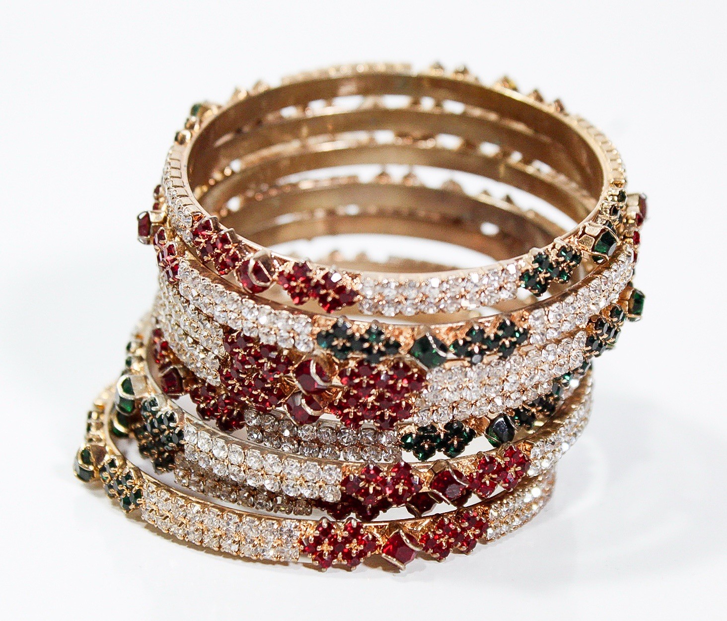 8 Stackable Gold Plated Multicolor Rhinestone Lad… - image 3