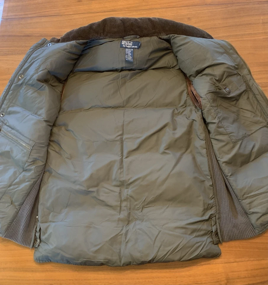 Vintage Polo Ralph Lauren Vest Jacket Mens M Green Puffer Down Fowl Fill Leather - Image 4 of 4