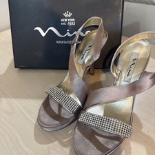 Nina Silver Rhinestone Buckle Ankle Strap Wedge Sandals Women Synthetic Upper