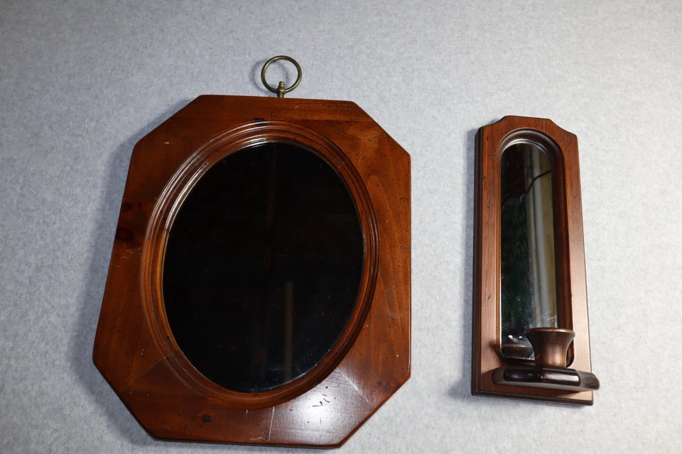 Espejo de pared octogonal de madera maciza vintage borde biselado vidrio y vela Foto 2 de 4