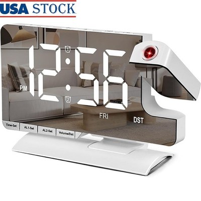 Projection Alarm Clock W/ USB Charging Dual Alarms Snooze Function LED Display