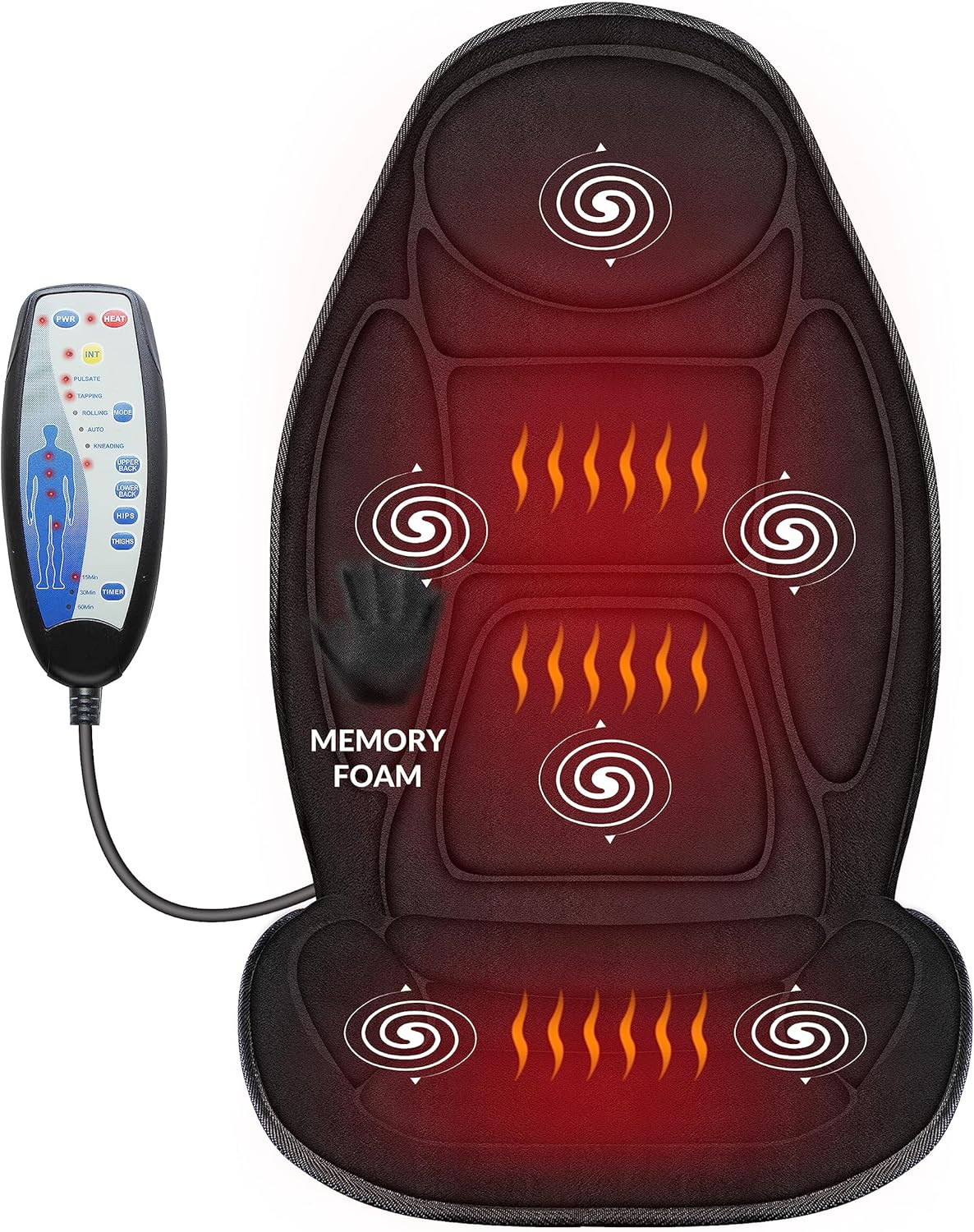 Back Massager with Heat, Memory Foam Chair Massage Pad, 5 Massage Modes & 2 Heat