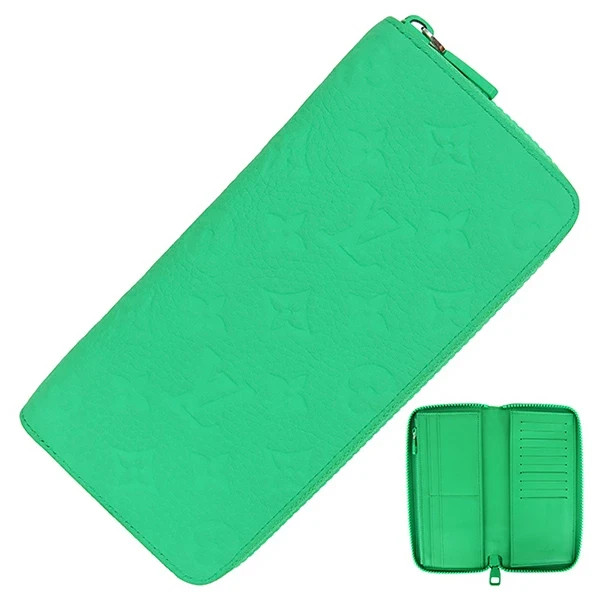 Auth Louis Vuitton Zippy Wallet Vertical Monogram Taurillon M81549 Green Men