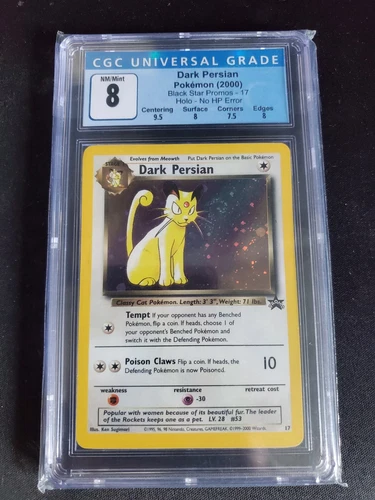 Dark Persian 17 Black Star Promo NO HP ERROR Holo Pokemon TCG Card CGC 8 NM